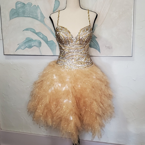 Prom/Formal/Semi-Formal Gold Glitter Dress Size 4. - Picture 1 of 16